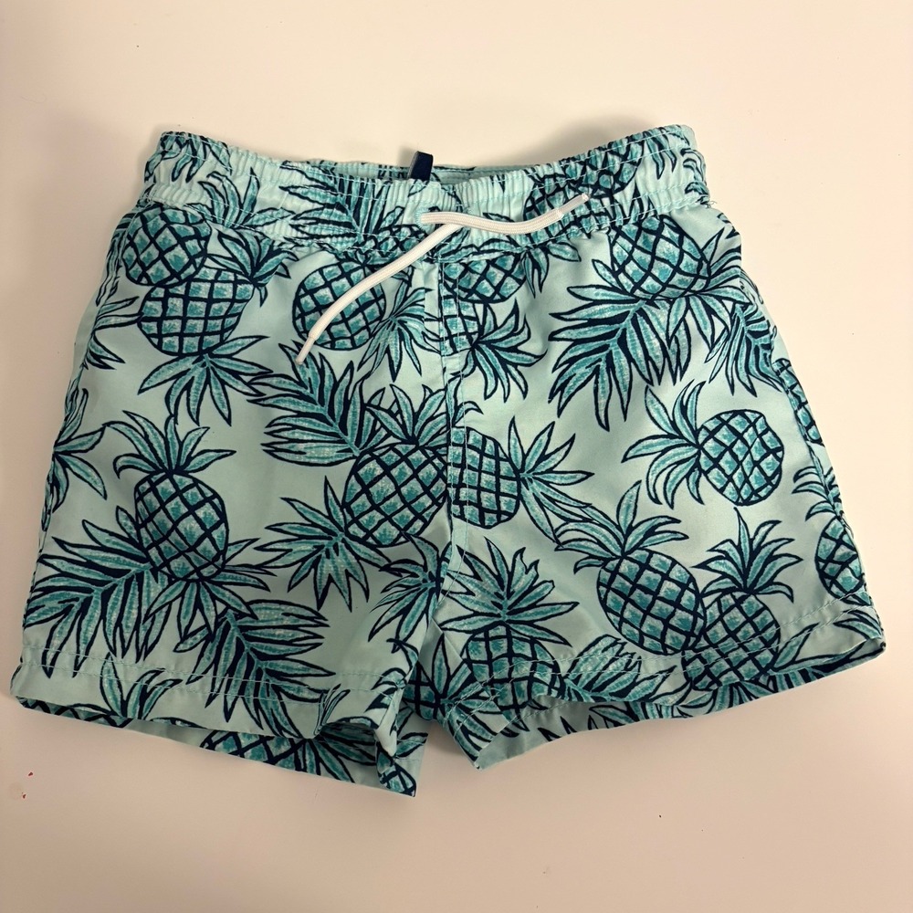 Janie And Jack Boys Size 18-24m Swim Trunks Green Pineapple Print